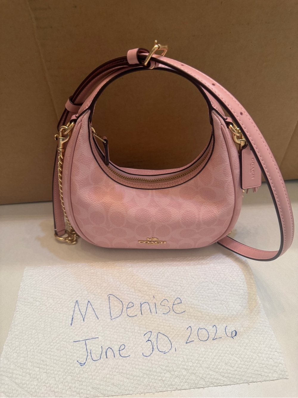 Coach Powder Pink Logo-Print Carmen Pebbled Leather Shoulder Bag